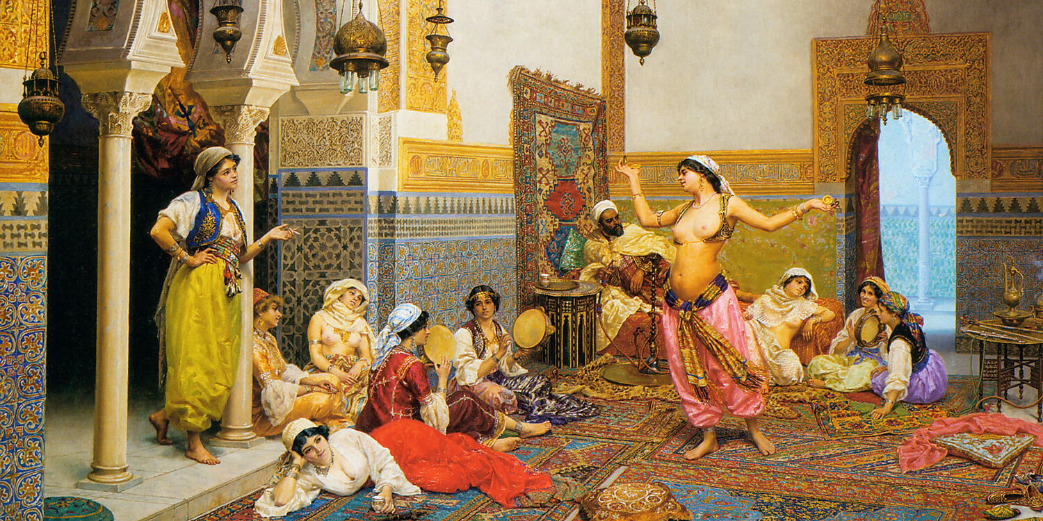 Gemälde von Giulio Rosati (1858 - 1917), The harem dance, Öl auf Leinwand